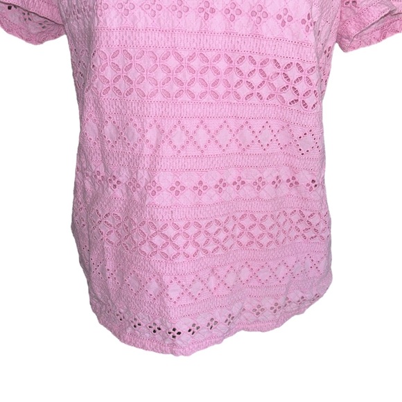 J. Crew Pink Eyelet Short Sleeve Top - 6 - Picture 3 of 11
